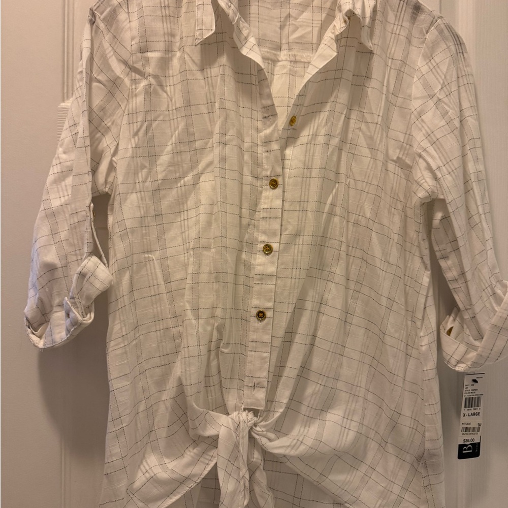 Plaid Button-Up Shirt with Tie Front